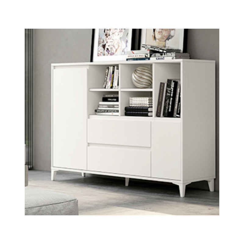 Mueble auxiliar de cocina blanco/natural con 2 puertas, cajón y estantería  de estilo nórdico.