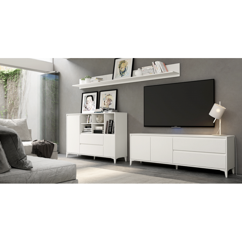 Mueble TV 3 puertas 1 cajón blanco nórdico