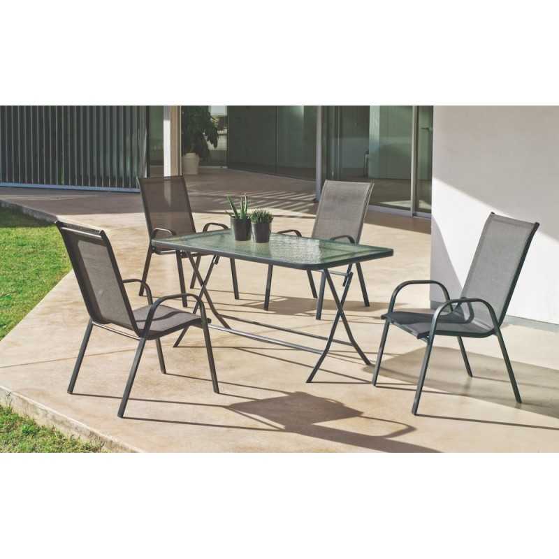 Set mesa y sillas de terraza Sulam en acero y cristal templado - Compra  Online