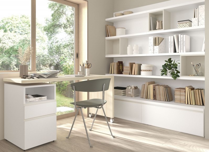 mesa de estudio firatoria de color blanco estilo nordico
