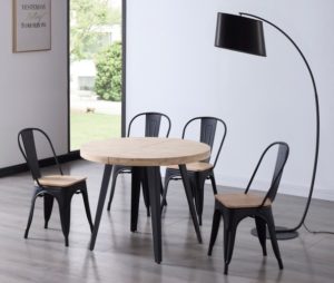 Mesa de comedor extensible redonda madera de roble y patas metálicas