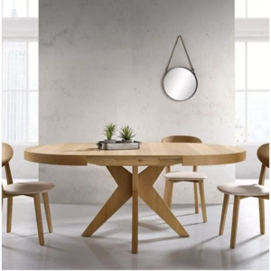 Mesa de comedor redonda extensible de madera con estilo